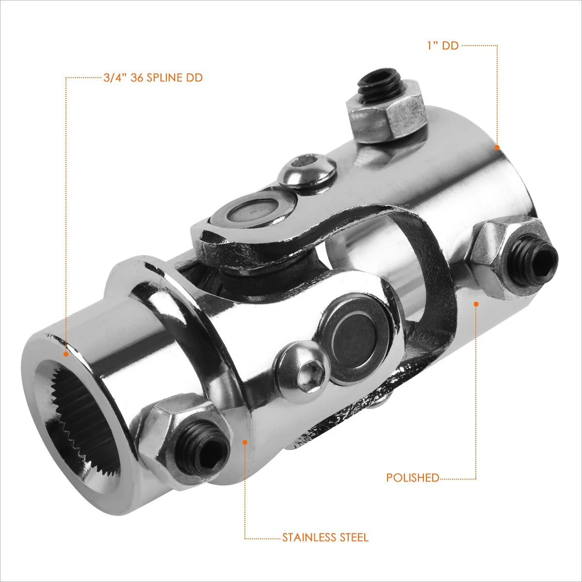 Steering U-Joint Kit 13/16" 36 Spline to 1" DD Stainless Steel
