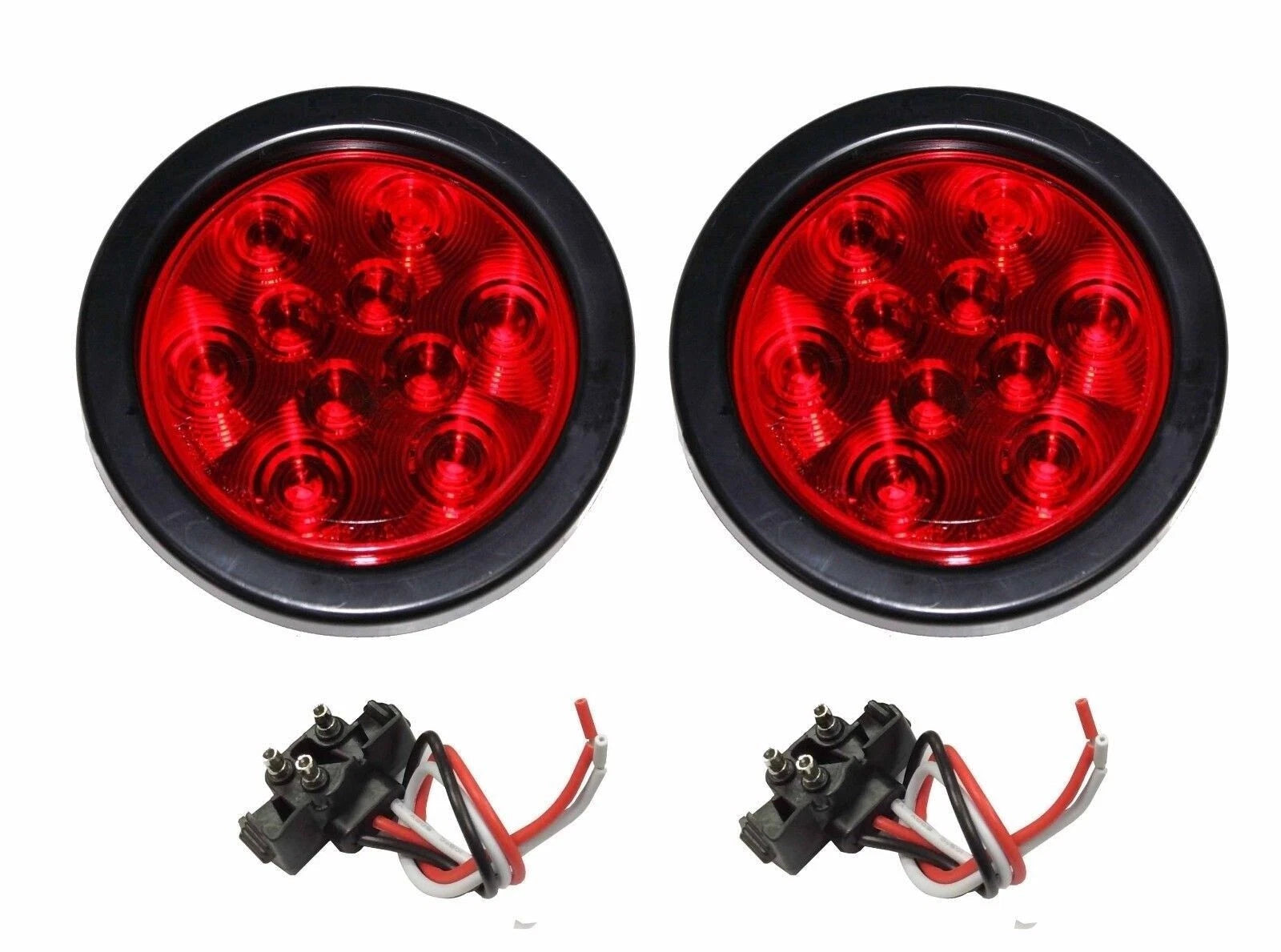 2X Red 10 LED 4" Round Brake Stop Turn Tail Lights for Truck Trailer (24003)