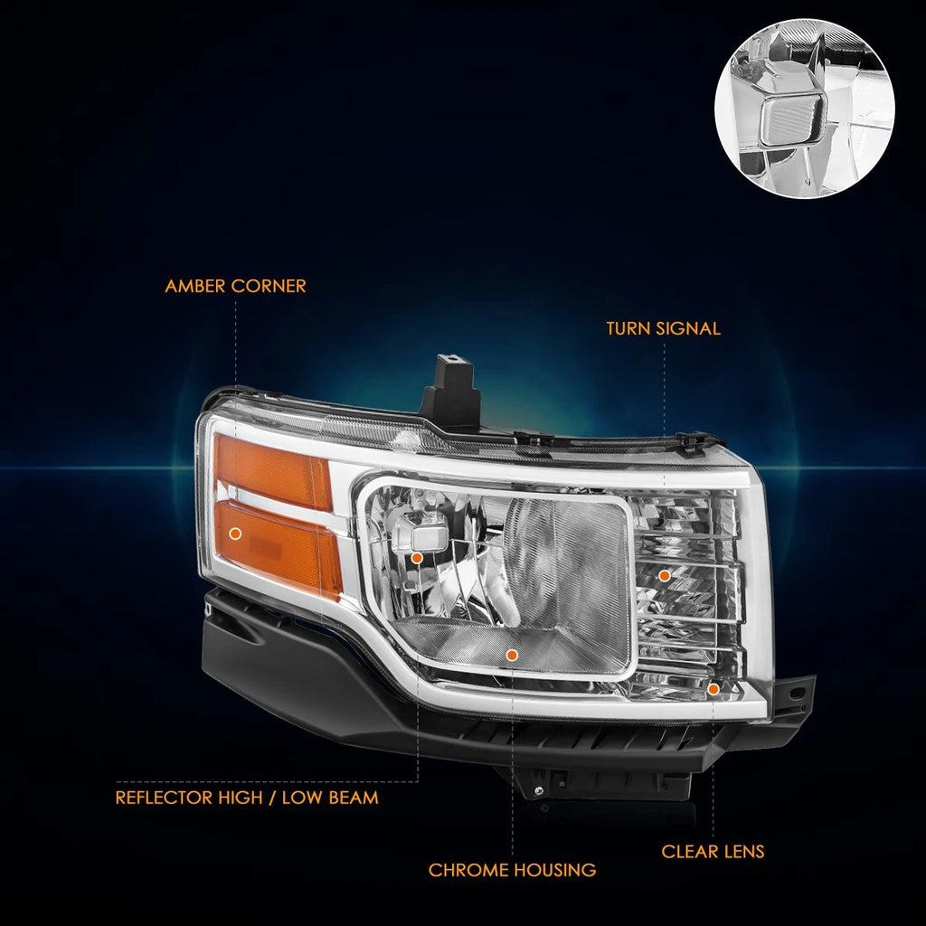 Right Side Headlight Lamp for Ford Flex (2009–2012) - Chrome, Amber Corner