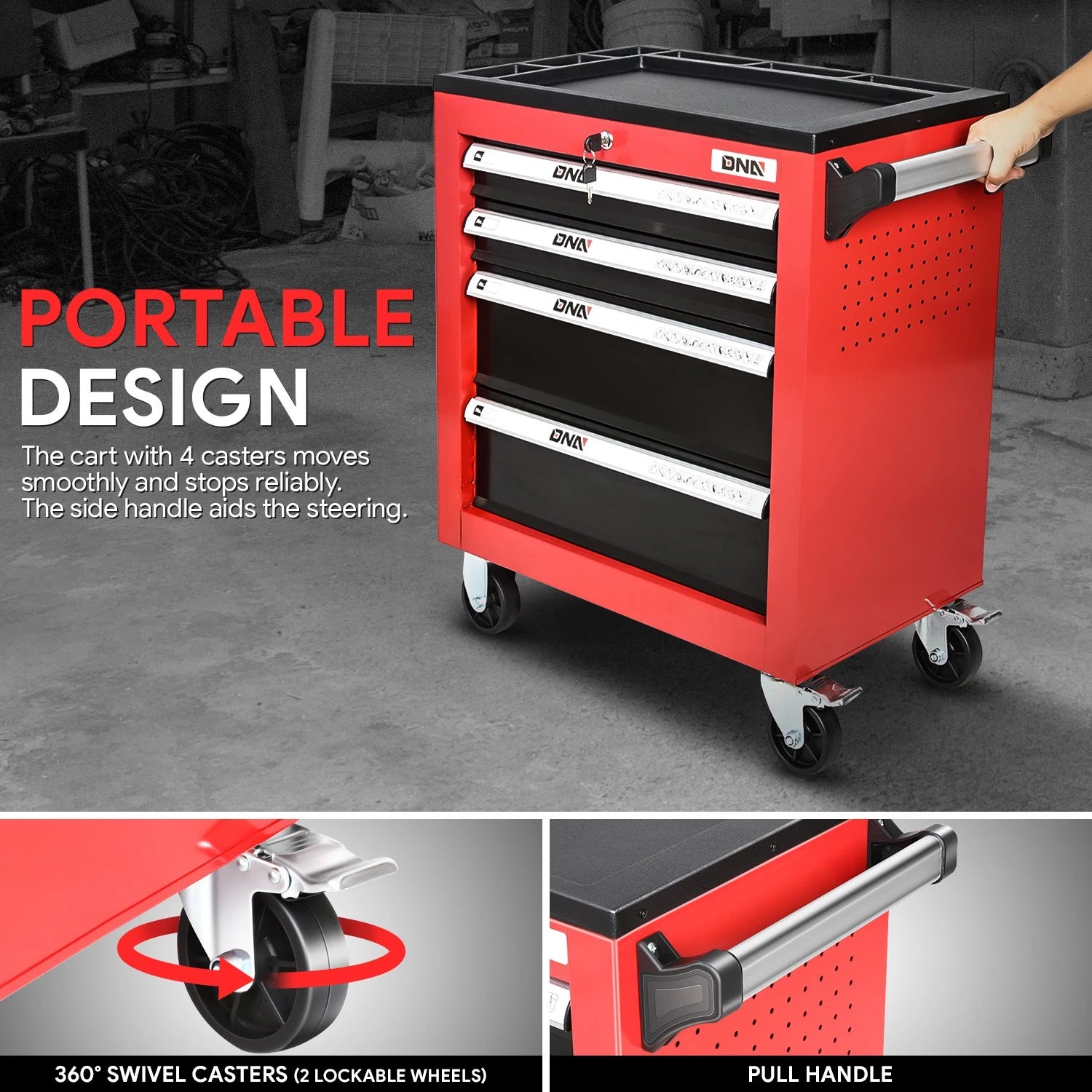 4-Drawer Rolling Tool Cart for Universal Use