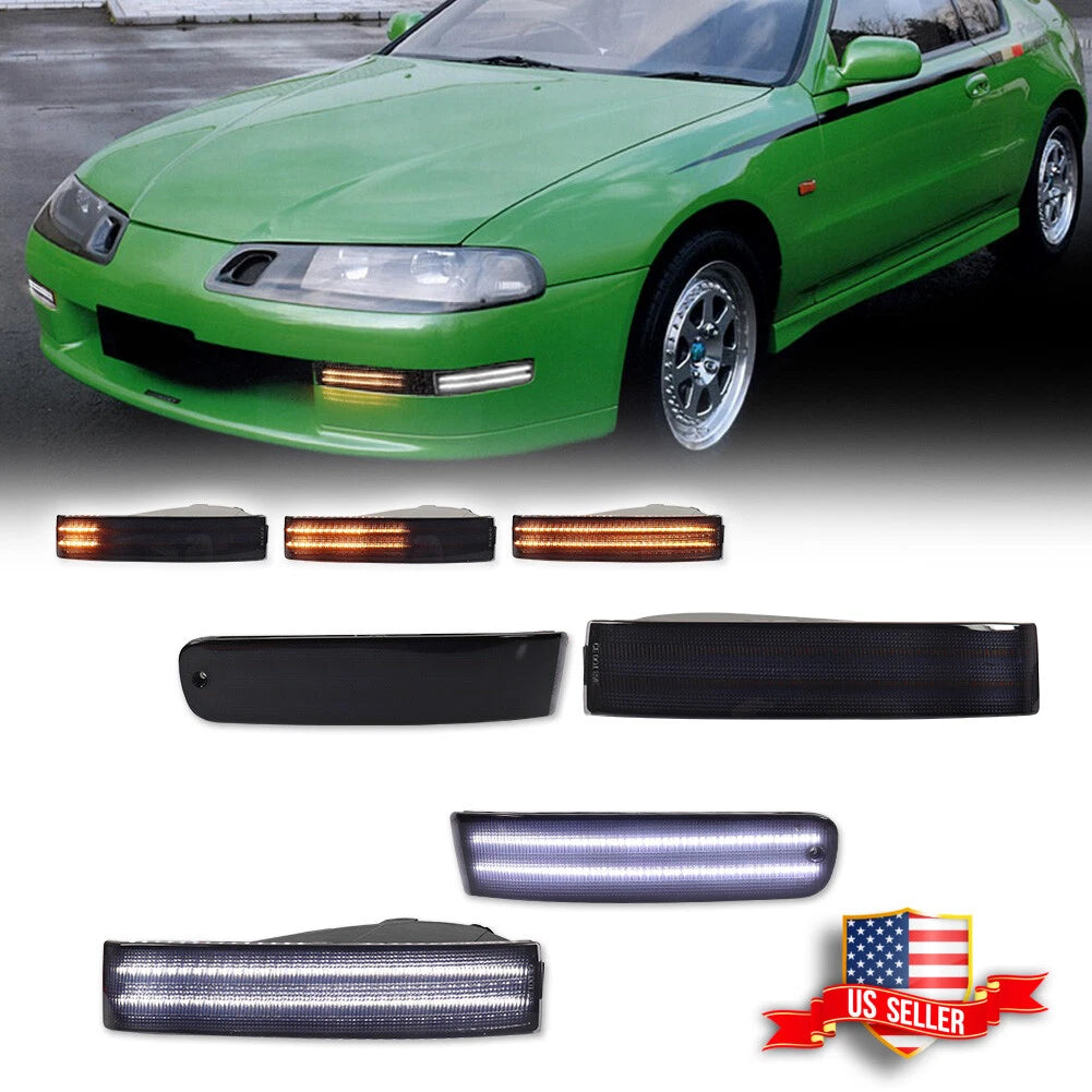 Set of 4 Smoked Front Bumper LED Marker Signal Lights for Honda Prelude (1992–1996)