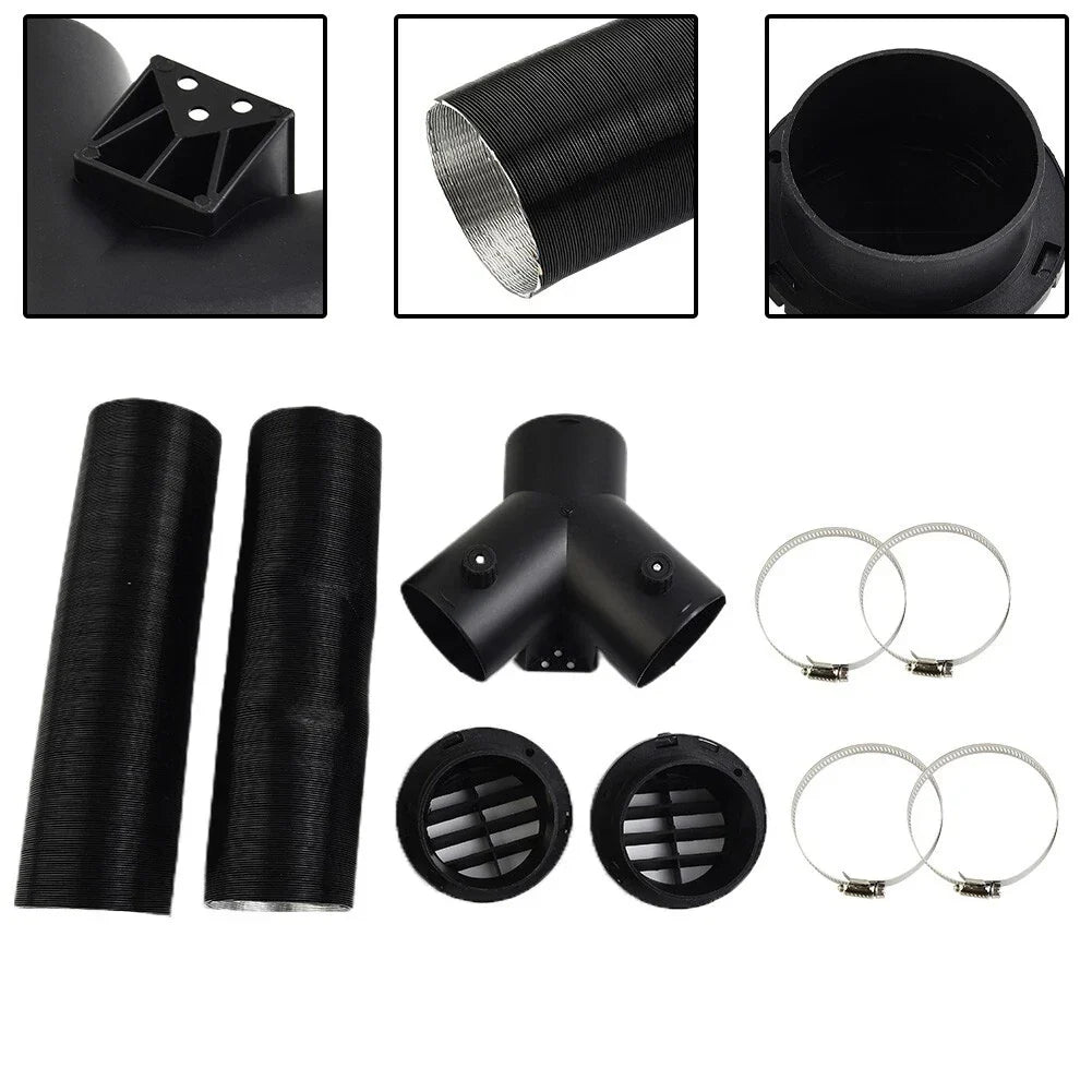 75mm Pipe Ducting Y Piece + Warm Air-Outlet Vent + Hose Clip for Diesel-Heater