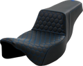 SADDLEMEN Step-Up Seat for Harley FL (Extended Reach, Honeycomb, Blue Stitching)