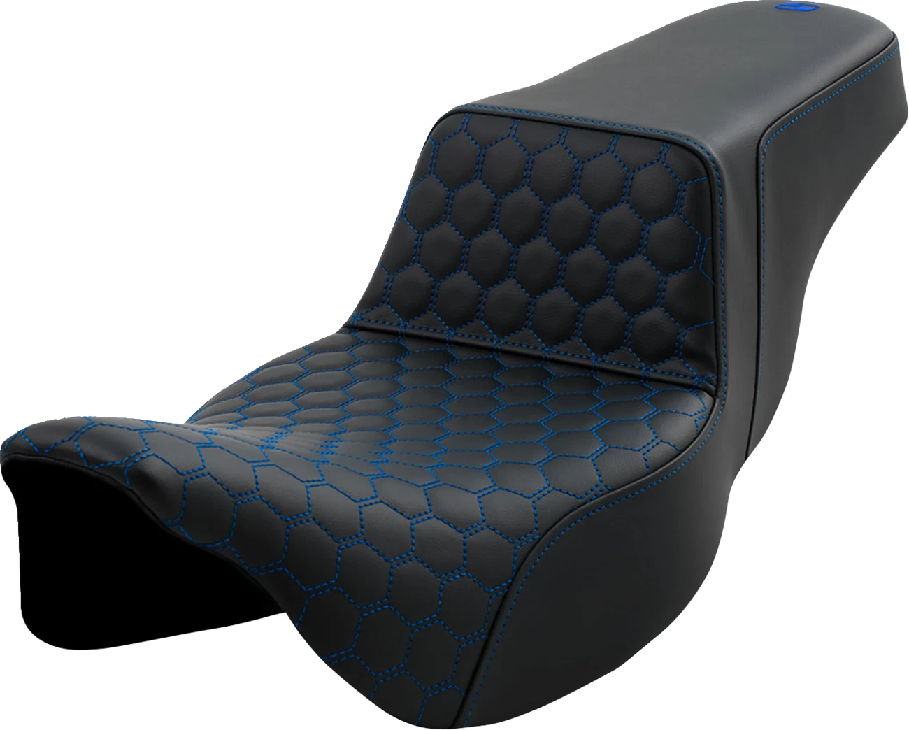 SADDLEMEN Step-Up Seat for Harley FL (Extended Reach, Honeycomb, Blue Stitching)
