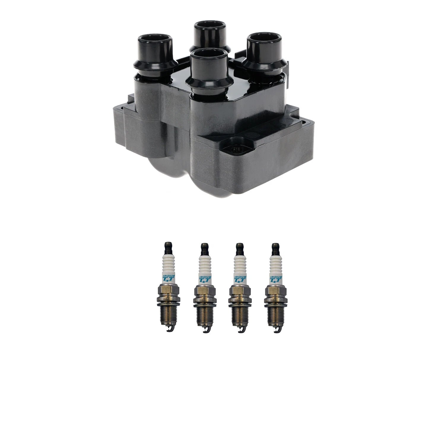 Set of 4 Hitachi Ignition Coils & Denso Iridium Spark Plugs for Mazda 626 (1998–2002)