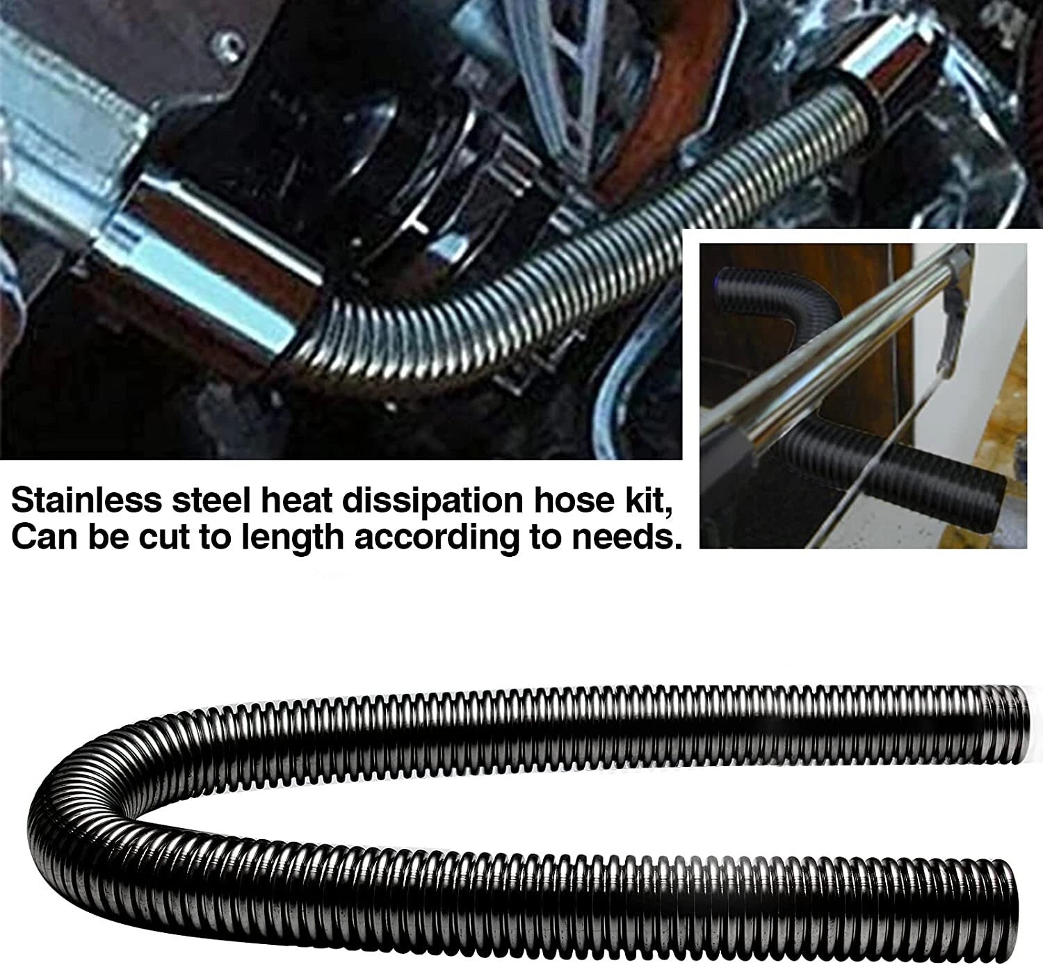 48" Stainless Steel Flexible Coolant Water Hose Kit with Caps