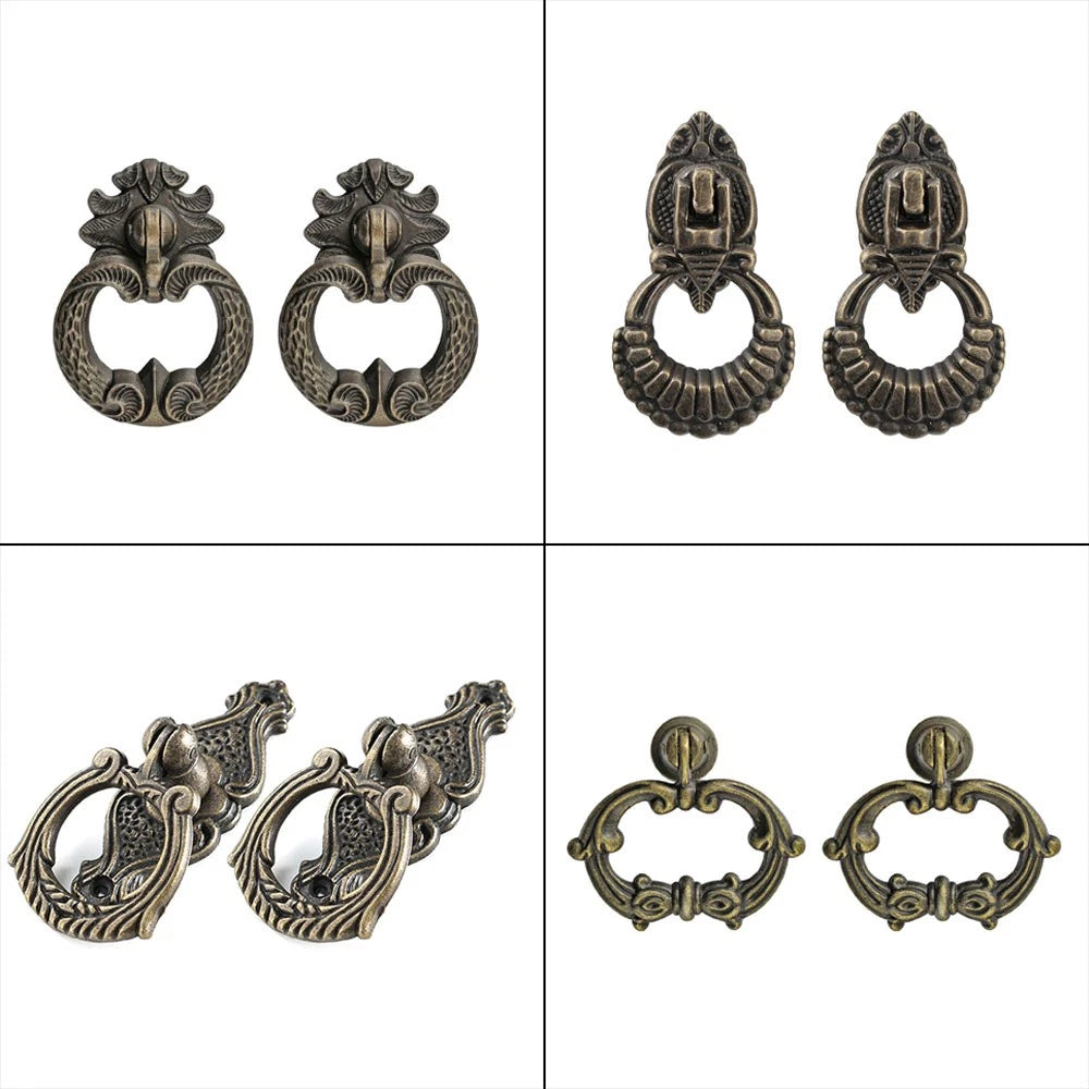 Set of 10 Vintage Drop Ring Handles for Cabinets and Drawers