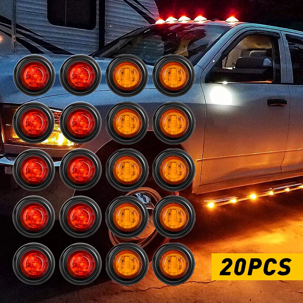 Set of 2 Amber LED Round Side Marker Lights for Trailer RV
