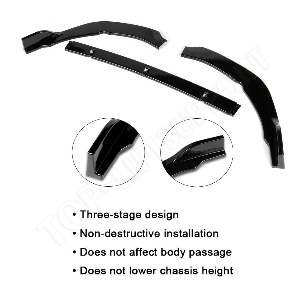 Glossy Black Front Bumper Body Kit Spoiler Lip for Toyota Camry (2018–2019)