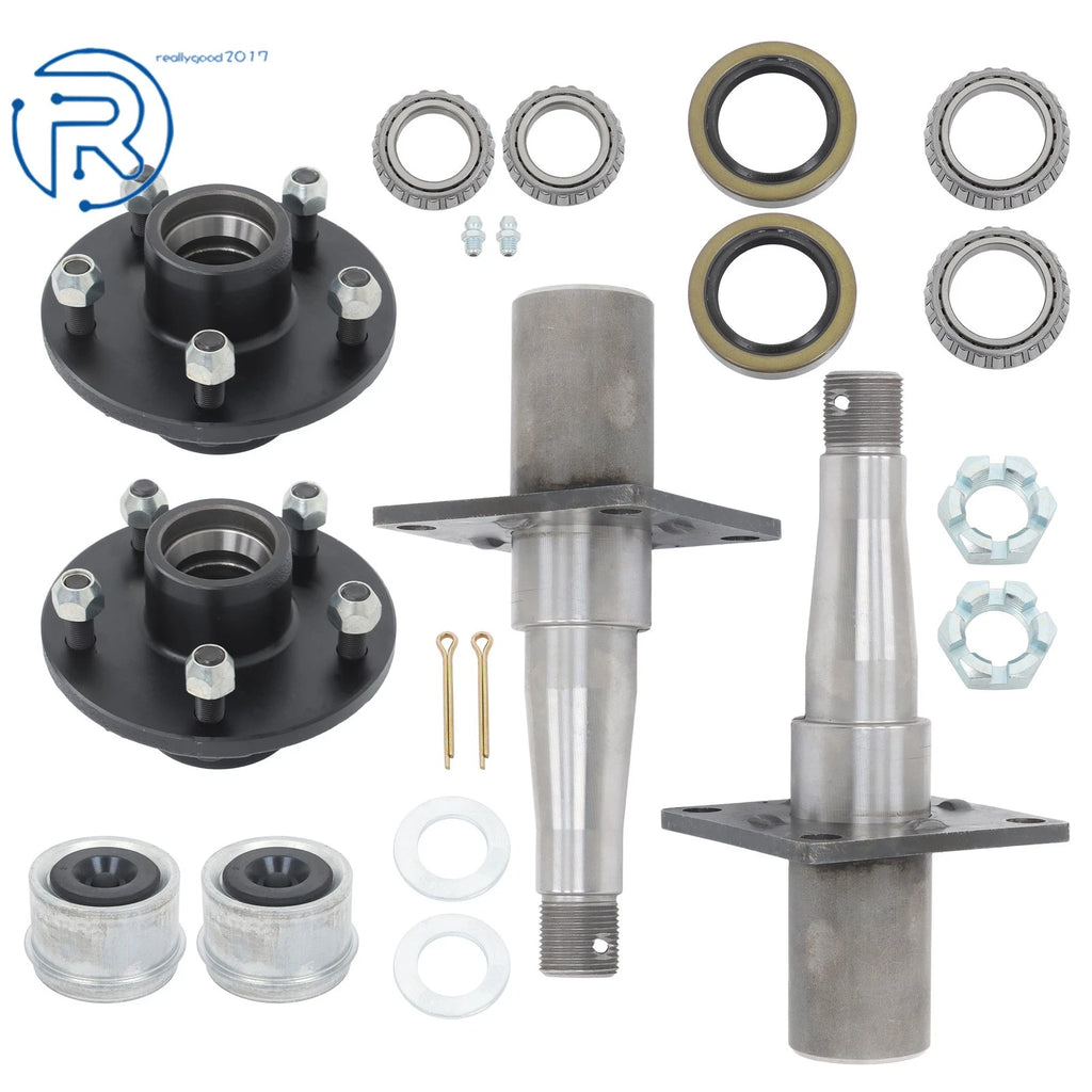 Set of 2 Trailer Hub Kit Flanged #84 Spindle & Bearing for 3500 lb Axle