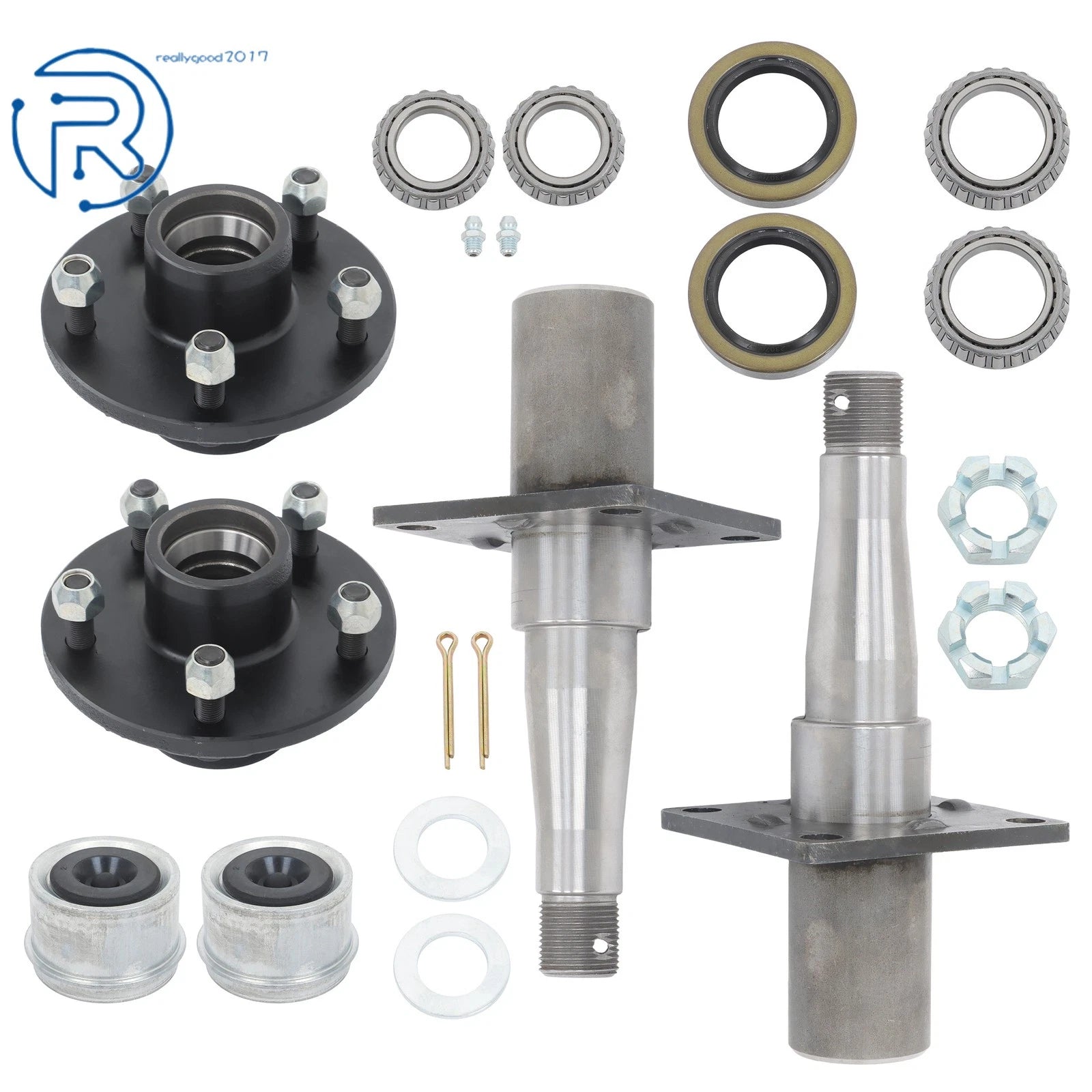 Set of 2 Trailer Hub Kit Flanged #84 Spindle & Bearing for 3500 lb Axle