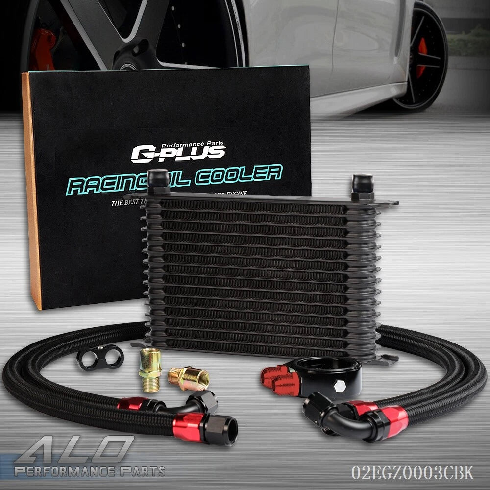 15 Row 10AN Aluminum Transmission Oil Cooler & Filter Adapter Kit