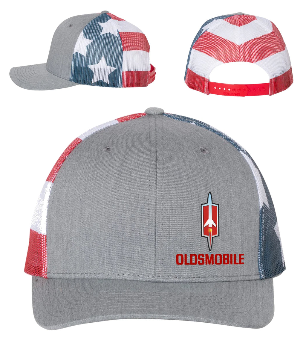 Trucker Hat Cap with American Flag Back for Oldsmobile (1990–2004)