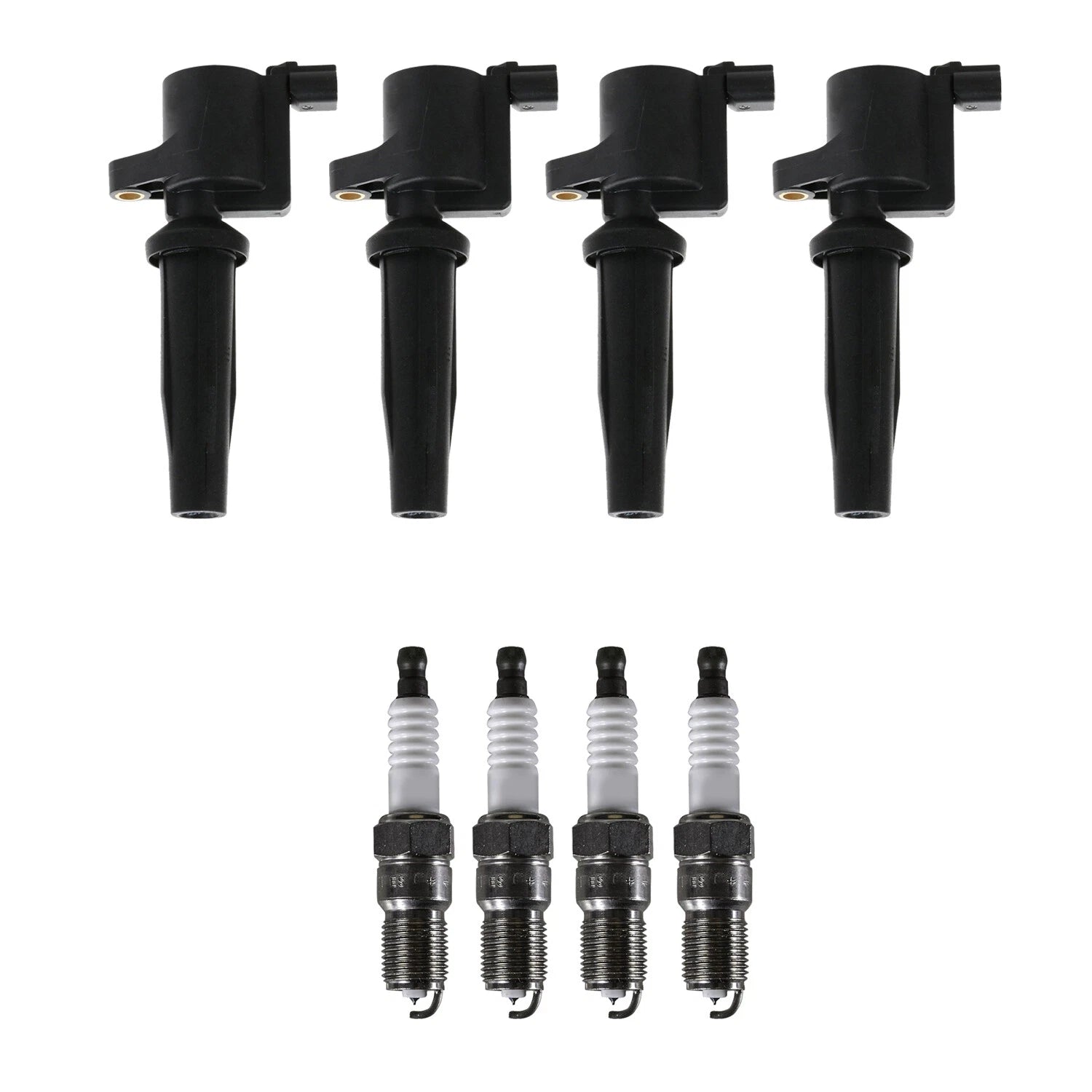 Set of 4 Ignition Coils & Iridium Spark Plugs for Ford Focus (2000–2007)