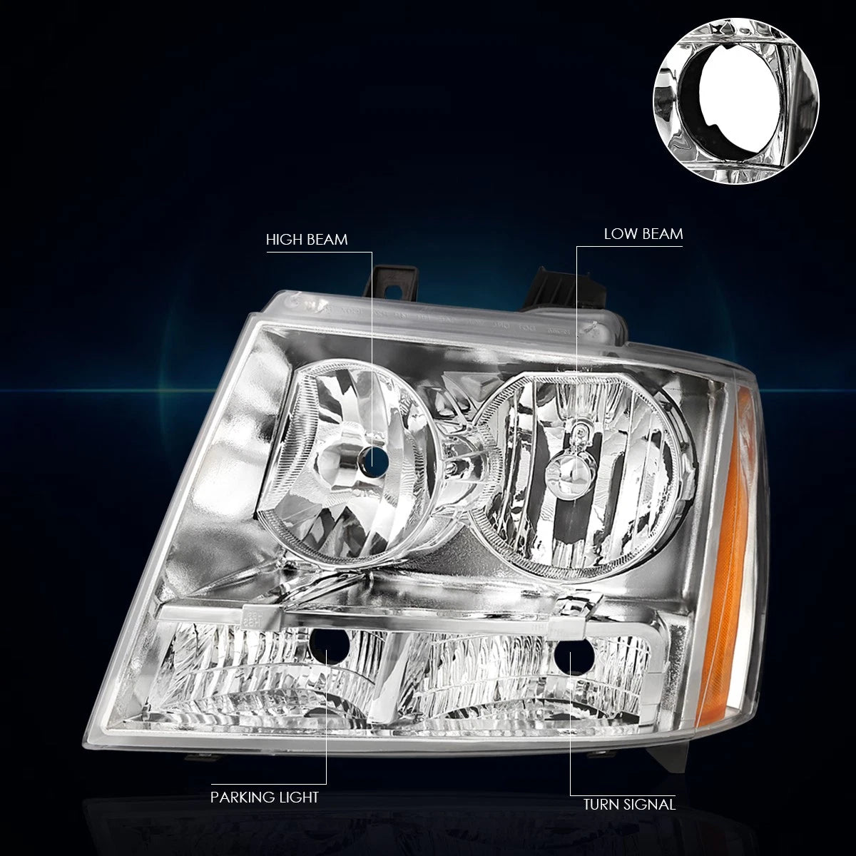 Chrome Housing Amber Corner Headlight Replacement for Suburban/Avalanche (2007–2014)