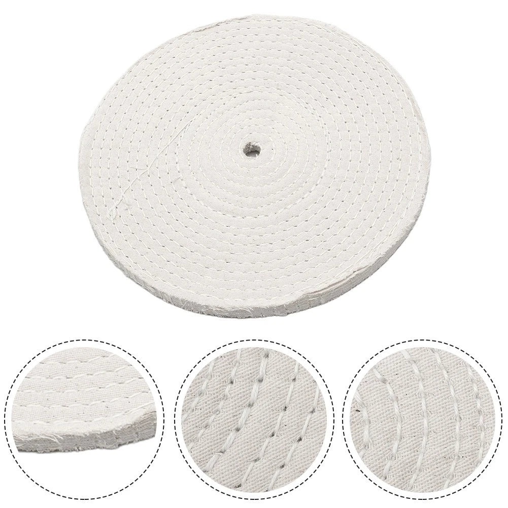 Set of 8 Spiral Sewn Cotton Buffing Wheels for Metal Polishing