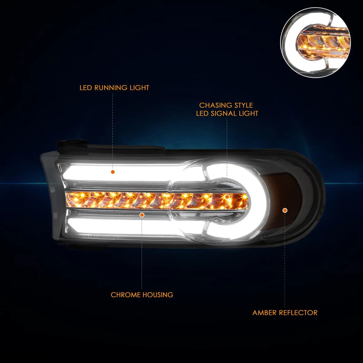 3Pcs Cab Roof Running Light Chrome Housing Yellow LED for Silverado Sierra (2002–2007)