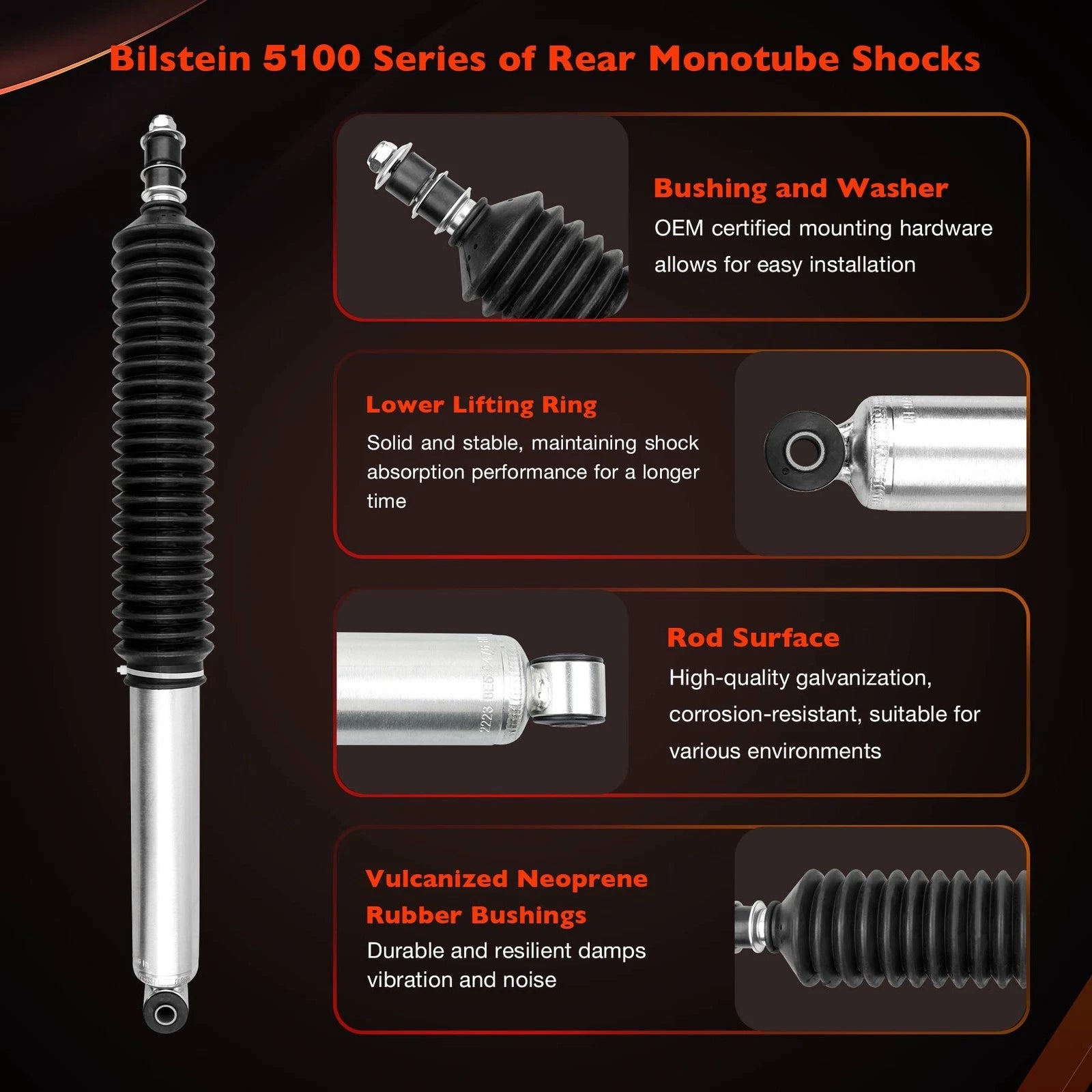Rear Monotube Shock Absorber for Toyota Tacoma 4WD (2005–2015) w/ 0-1" Lift