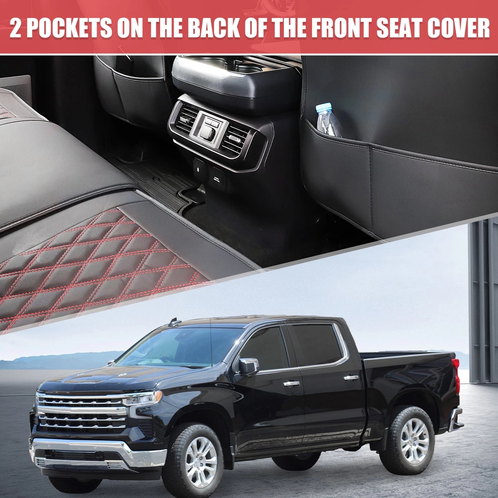 Set of 2 Front Seat Covers for Chevrolet  - Black Red