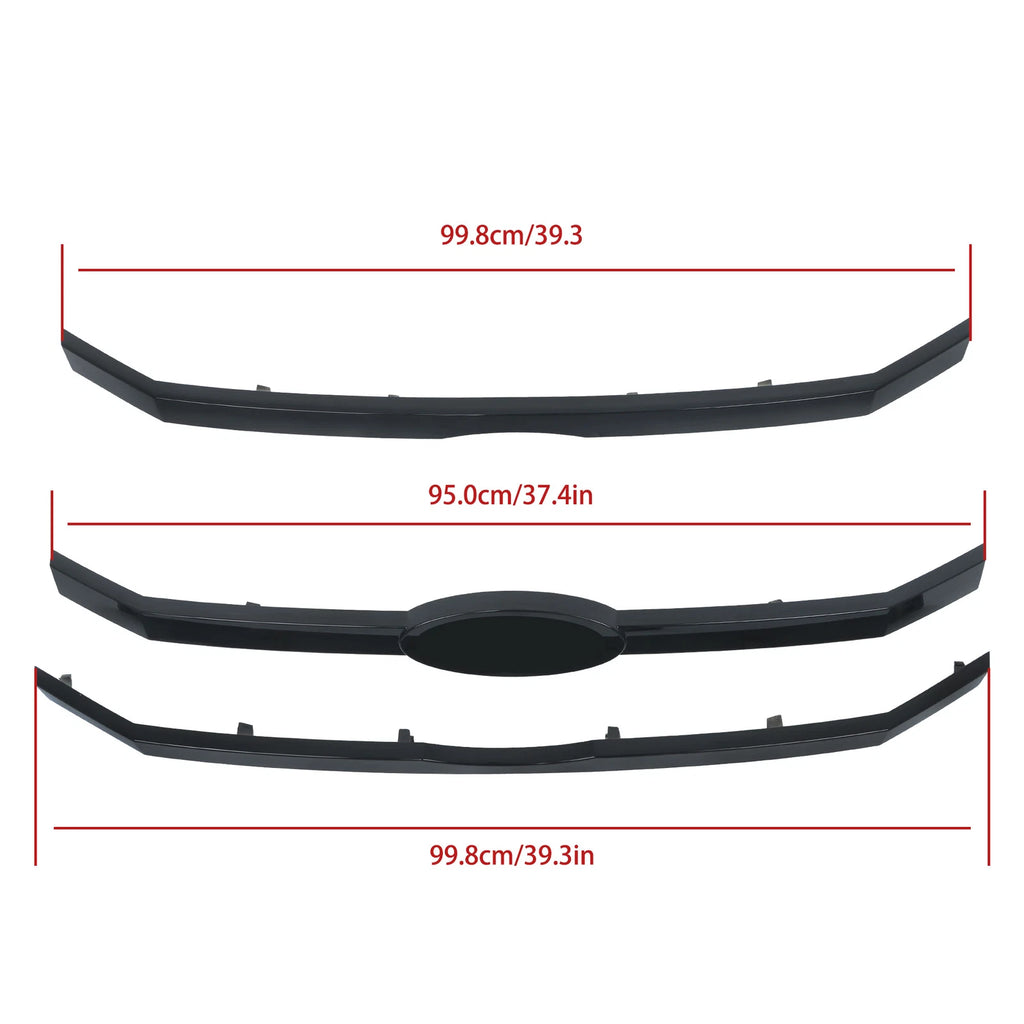 Set of 3 Front Upper Grille Bar Inserts for Ford Flex (2009-2012) Black