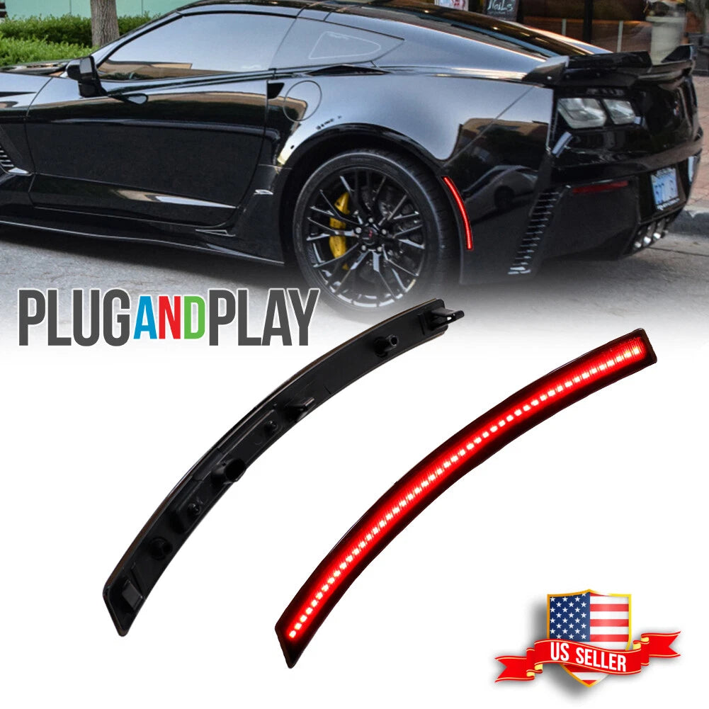 2X Smoked Lens Red LED Rear Side Marker Light for Chevy Corvette C7 (2014–2019)