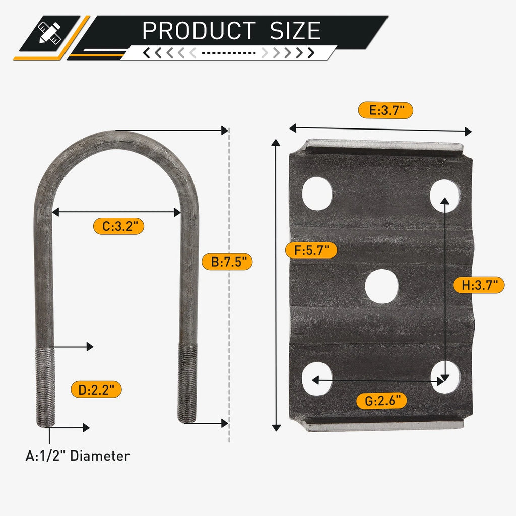 U Bolt Kit for 3500 lb Trailer 3" Round Axle (1/2" Dia, 2" Thread Pitch)