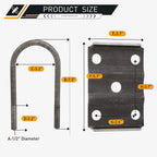 U Bolt Kit for 3500 lb Trailer 3" Round Axle (1/2" Dia, 2" Thread Pitch)