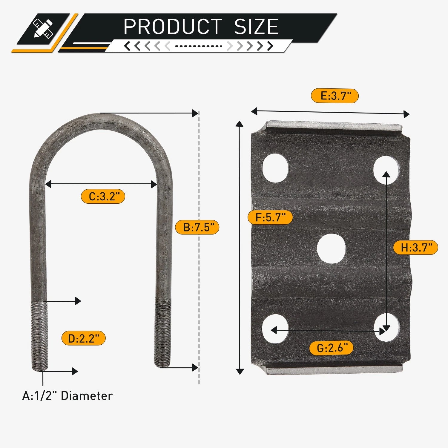 U Bolt Kit for 3500 lb Trailer 3" Round Axle (1/2" Dia, 2" Thread Pitch)