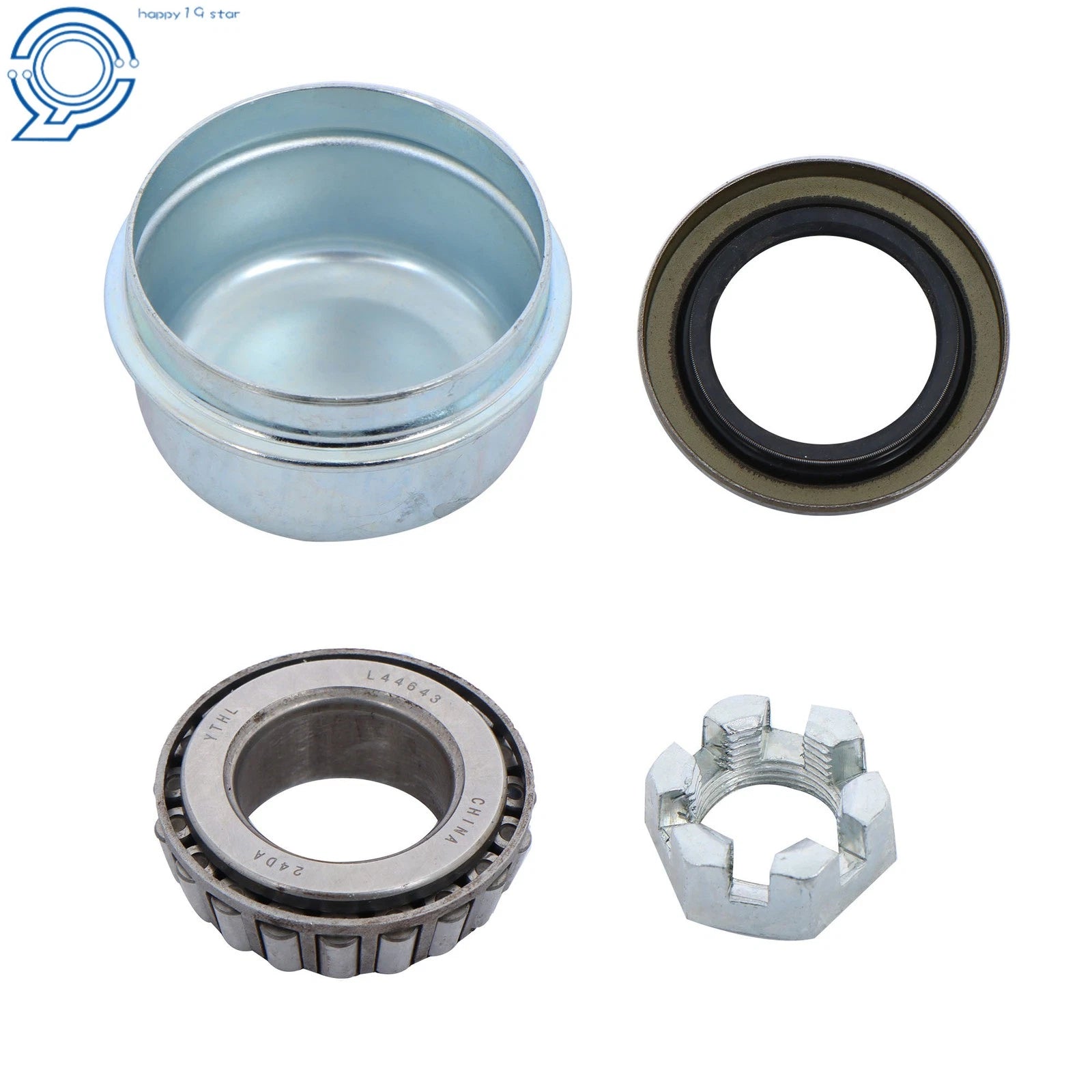 Set of 2 Trailer Hub Kits with 1" Round Spindle and Bearings 5 on 4.5"