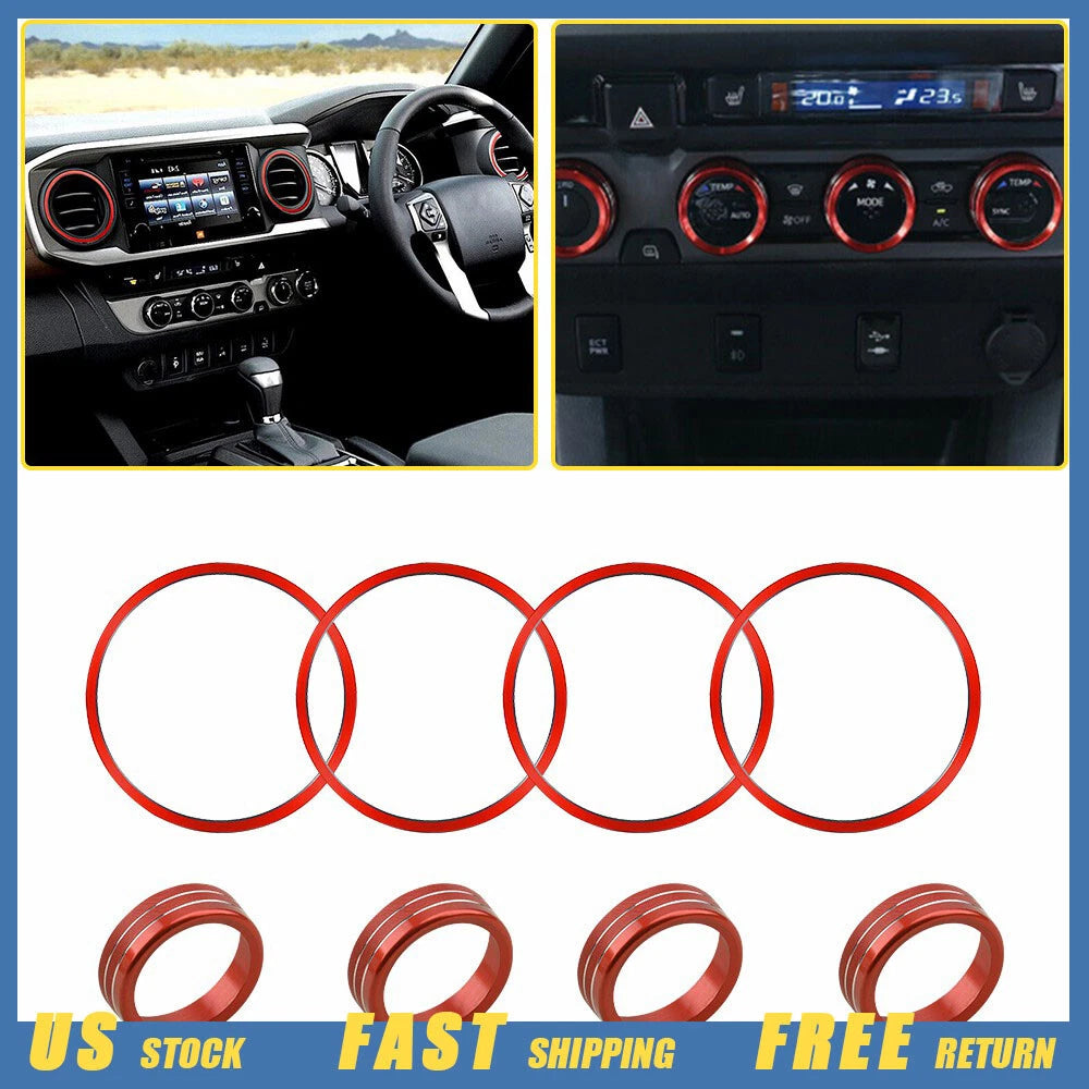 Set of 8 A/C Vent Ring Trim Covers for Toyota Tacoma (2016–2022) Red