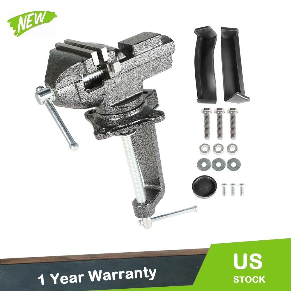 3.3in Bench Vise with Swivel Base for Universal Use