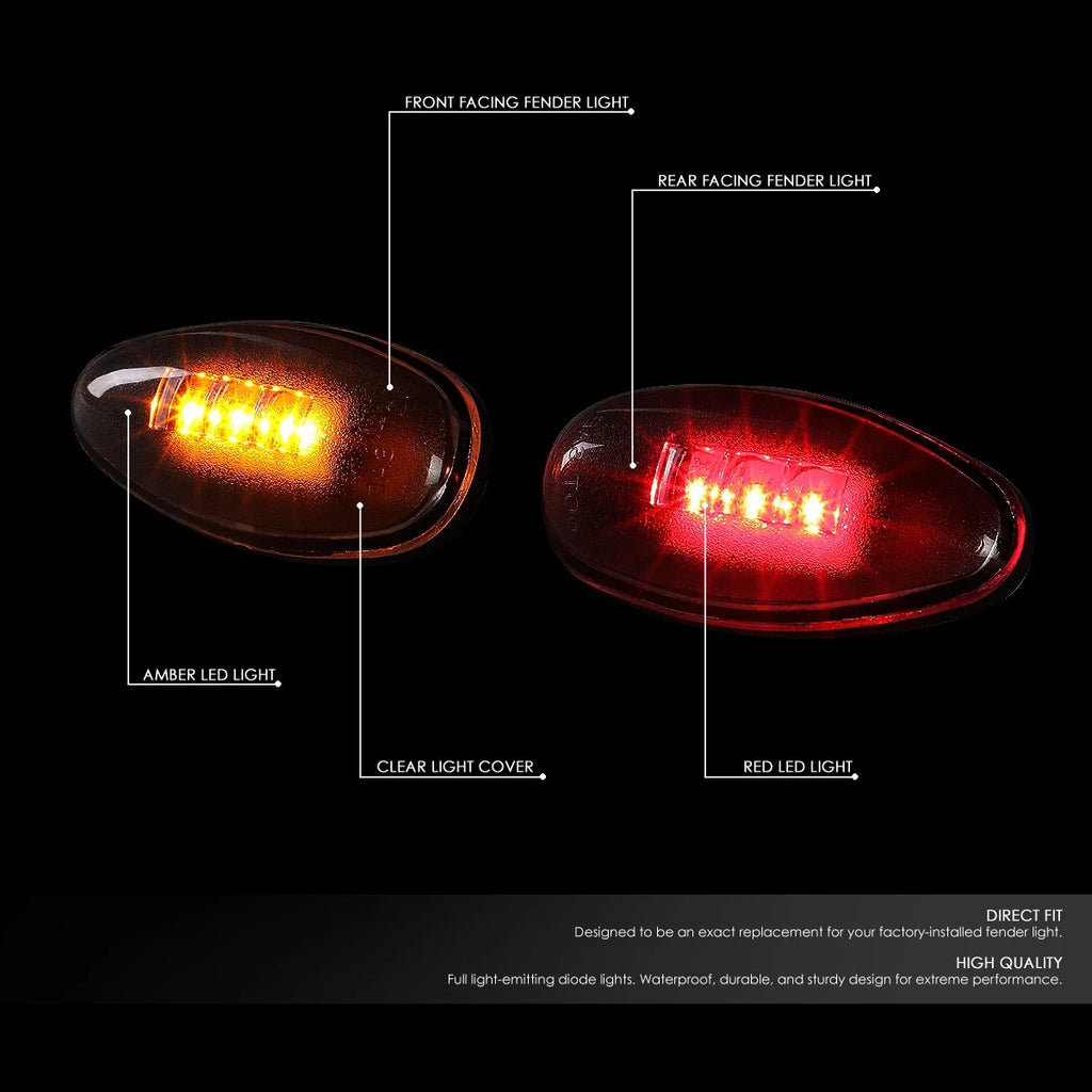 Set of 2 Clear Lens LED Dually Fender Lights for Chevy Silverado/GMC Sierra (2001–2014)