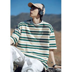 Set of 2 Men Striped Casual T Shirts Short Sleeve Streetwear