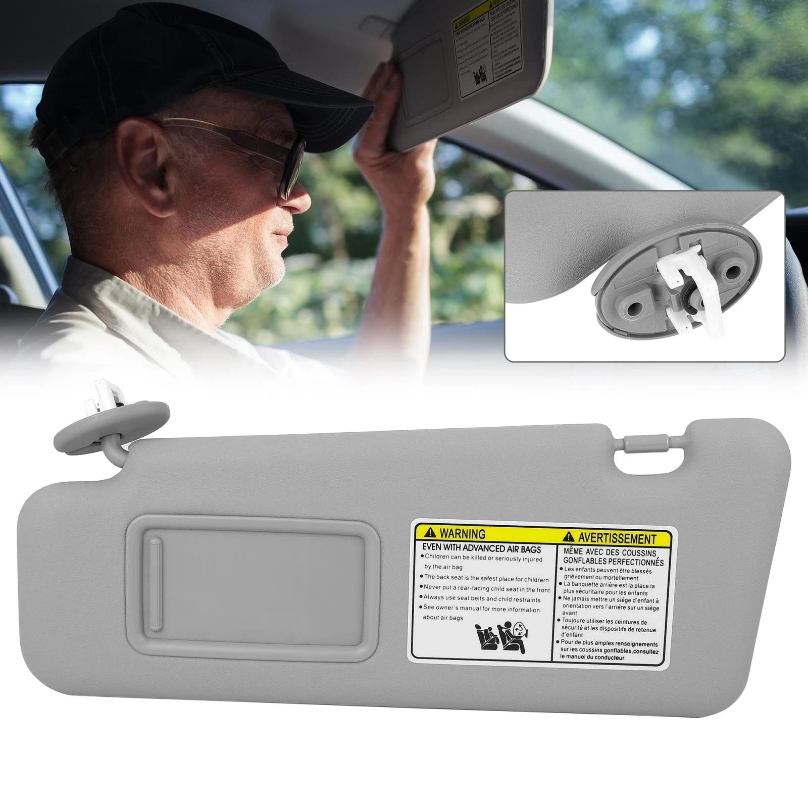 Left Sun Visor for Toyota Highlander (2008–2013) w/ Light 74320-48500-B0 Gray