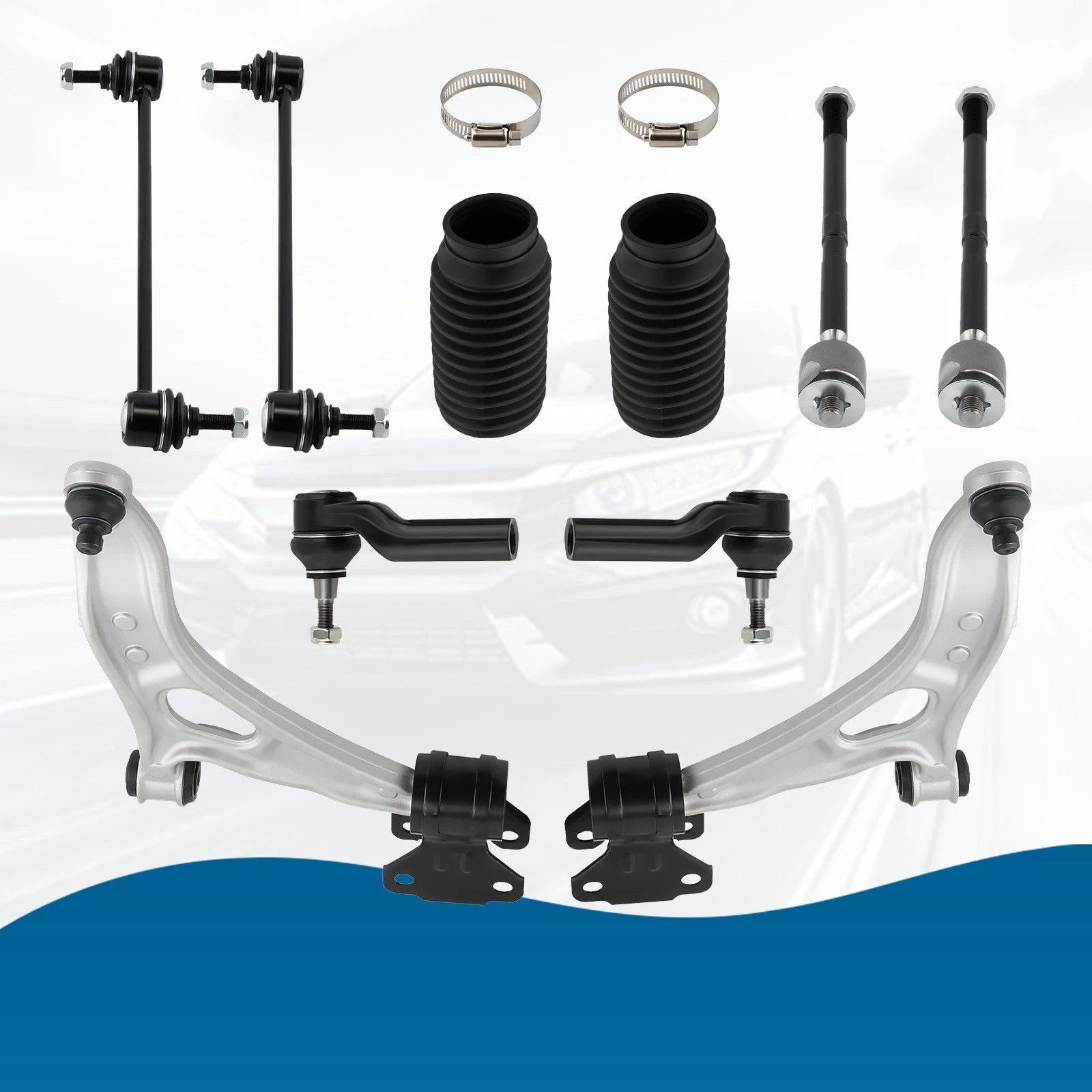 Set of 12 Front Control Arms Ball Joints Tie Rods for Ford Focus (2012–2018)