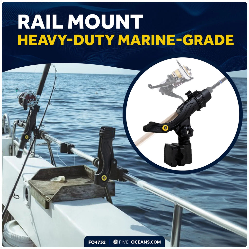 Fishing Rod Holder for Kayak & Boat (Rail Mount, Small, Black)