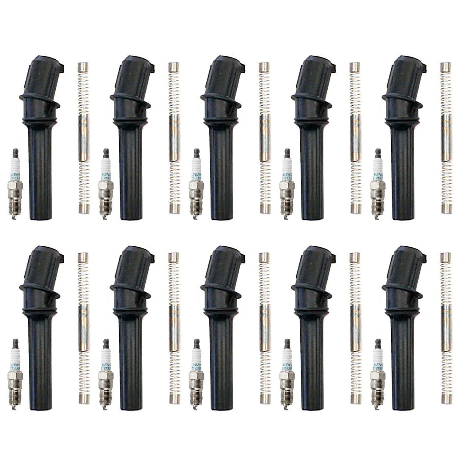 Set of 10 Denso Iridium Spark Plugs & Coil Boots for Ford F-Series V10