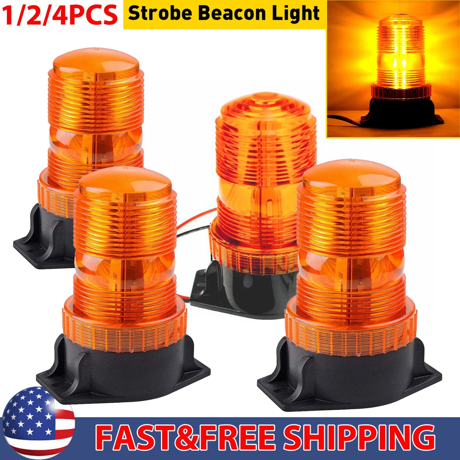 Set of 4 LED Amber Strobe Lights for Forklift Truck