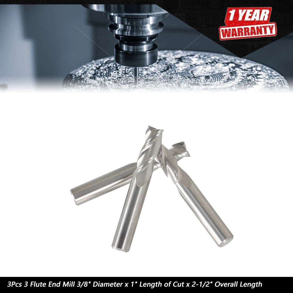 Set of 3 End Mills for Precision Milling