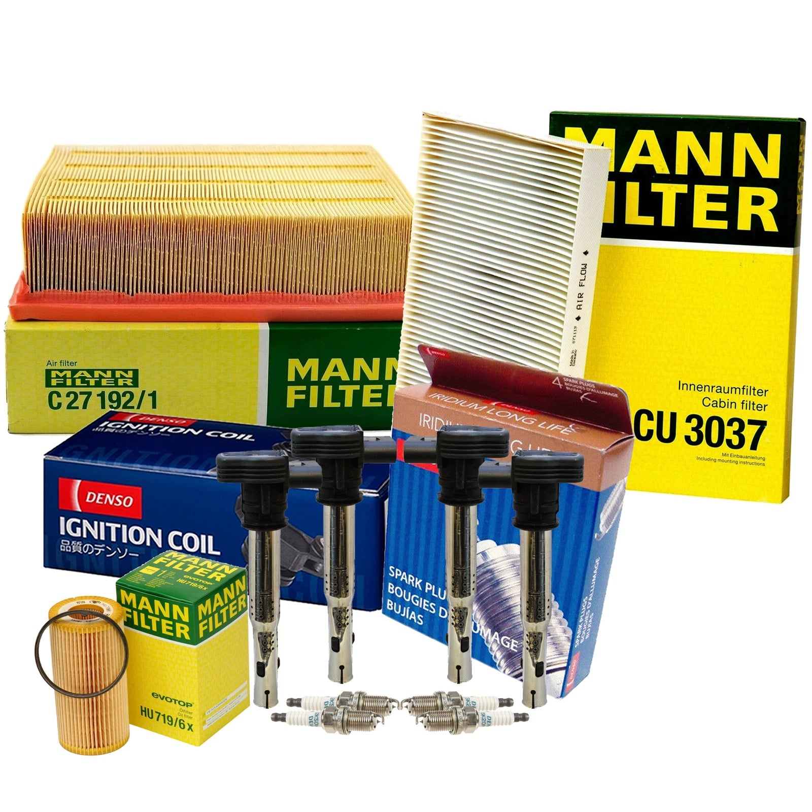 Set of 4 Iridium Spark Plugs for Audi L4 (Mann, Denso)