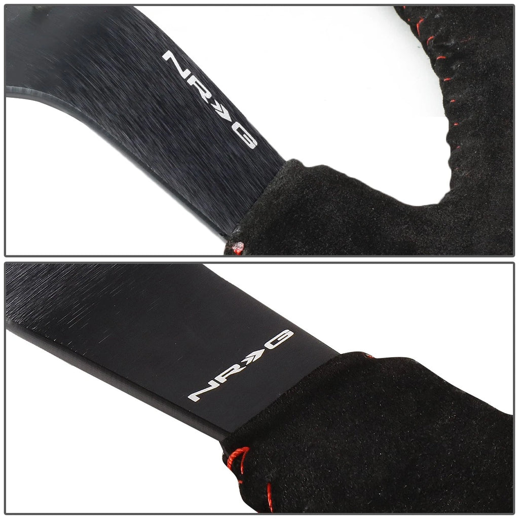 NRG 35cm 3" Deep Dish Black Suede Red Stitch Steering Wheel for Universal (2010–2023)