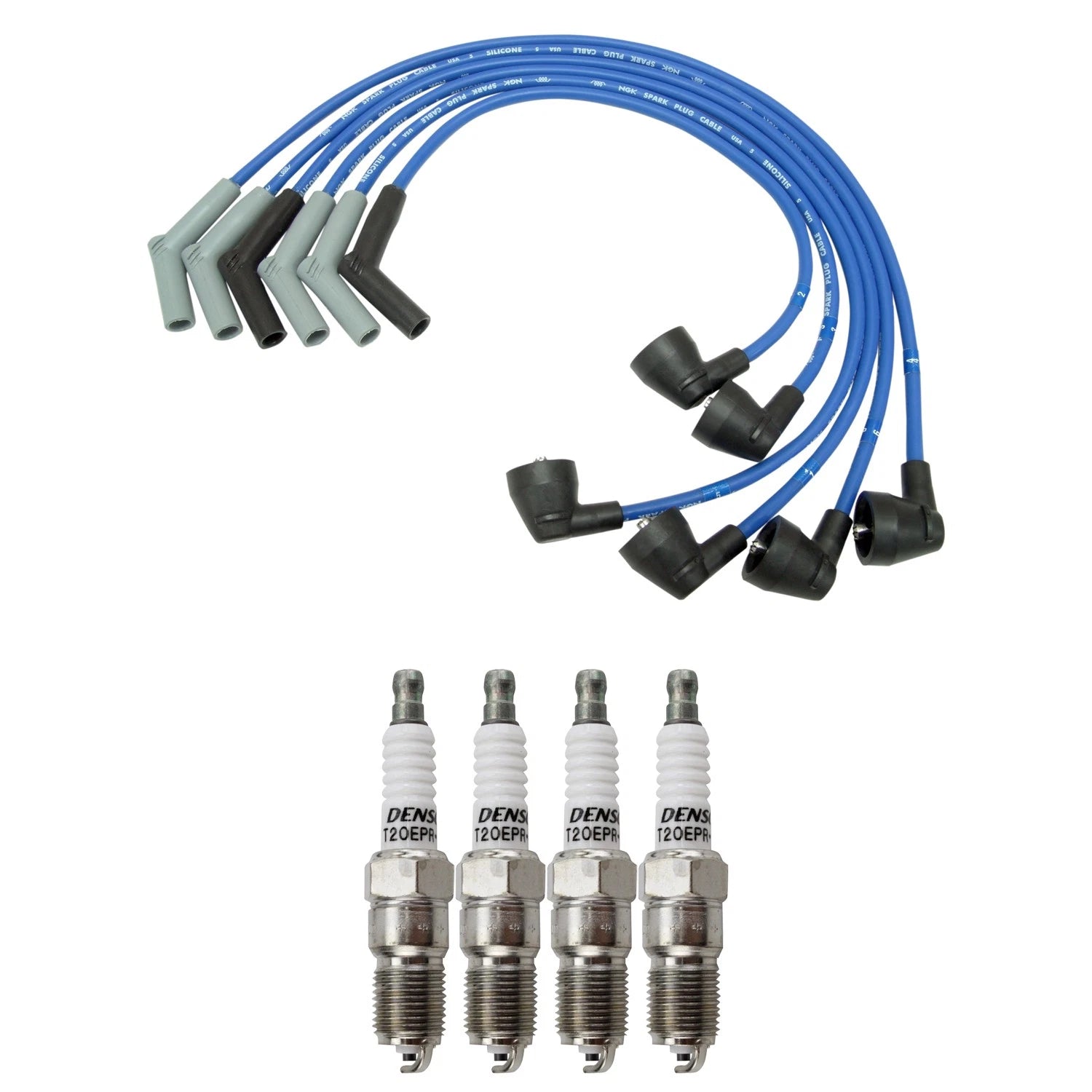 NGK Wire Set & Denso Spark Plugs Kit for Mazda B3000 (1998–2006)