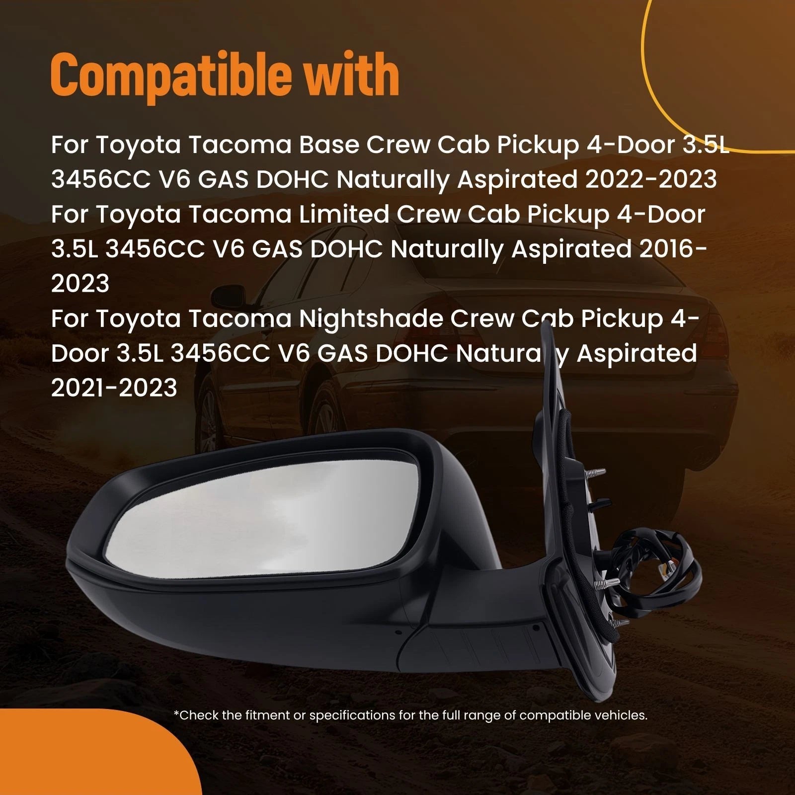 Heated Power Mirror Left for Toyota Tacoma 4-Door Pickup (2016–2023)