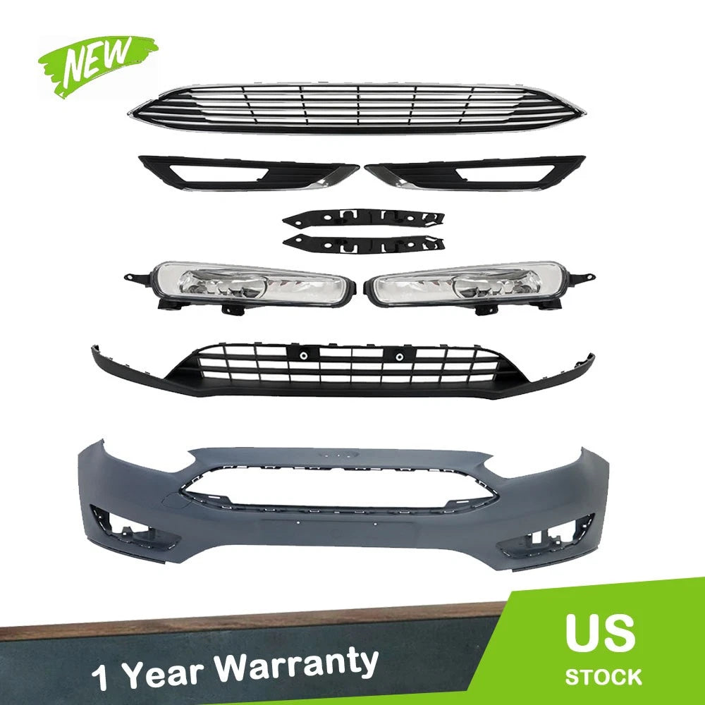 Front Bumper Cover with Grille for Ford Focus (2015–2018) Chrome Black