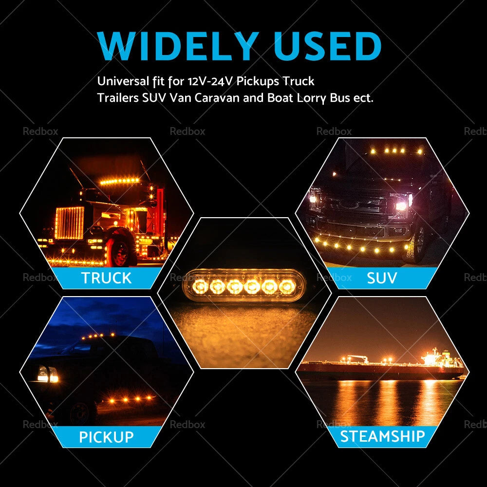 10X Yellow Amber 6 LED Emergency Beacon Strobe Light