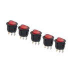 Set of 5 Round Red Lamp 3 Pins Boat Rocker Switch AC 6A 250V/10A 125V