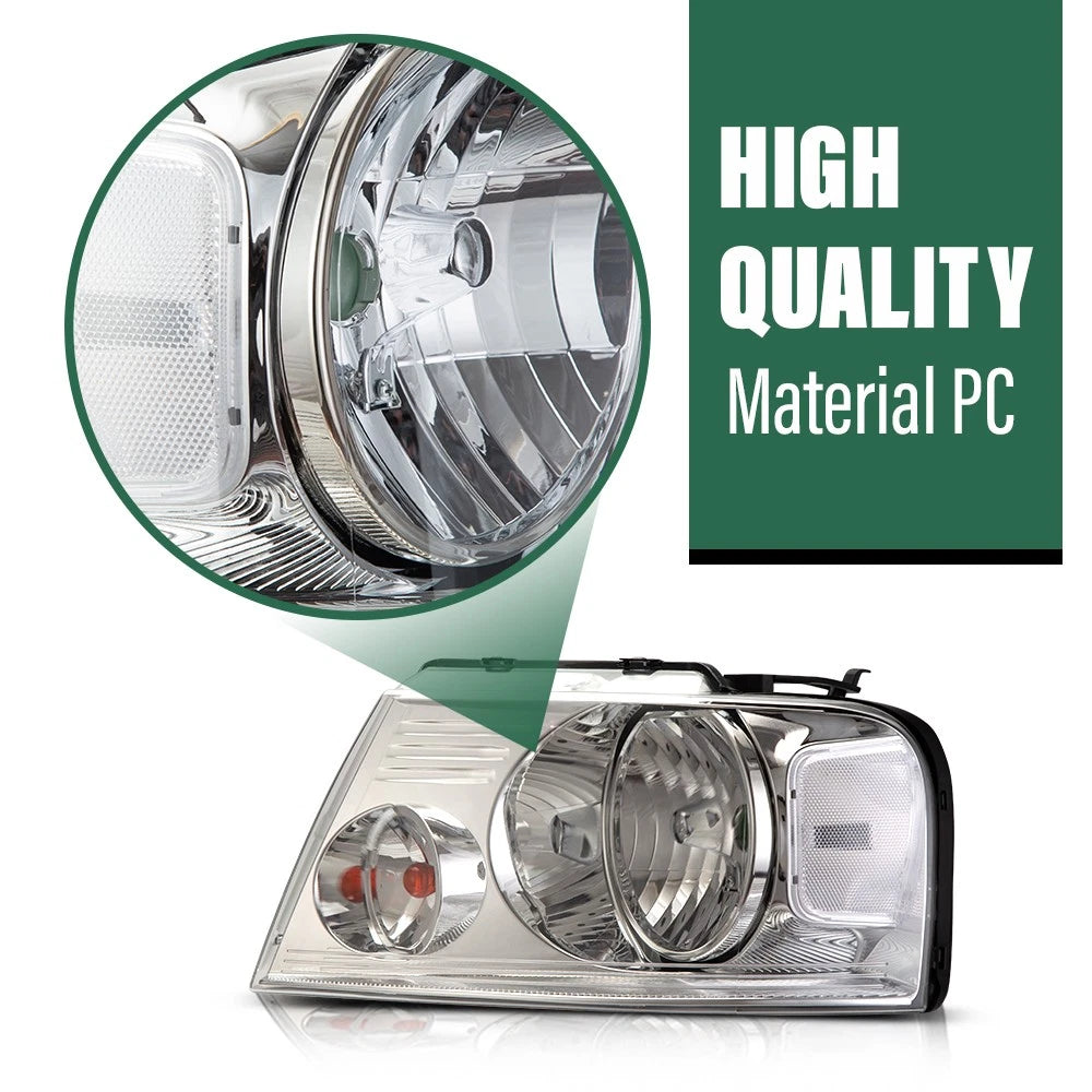 Clear Chrome Headlights for Ford F150 Lincoln Mark LT (2004–2008)