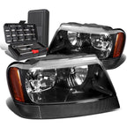 Pair of Black/Amber Signal Headlight Lamps for Jeep Grand Cherokee (1999–2004)