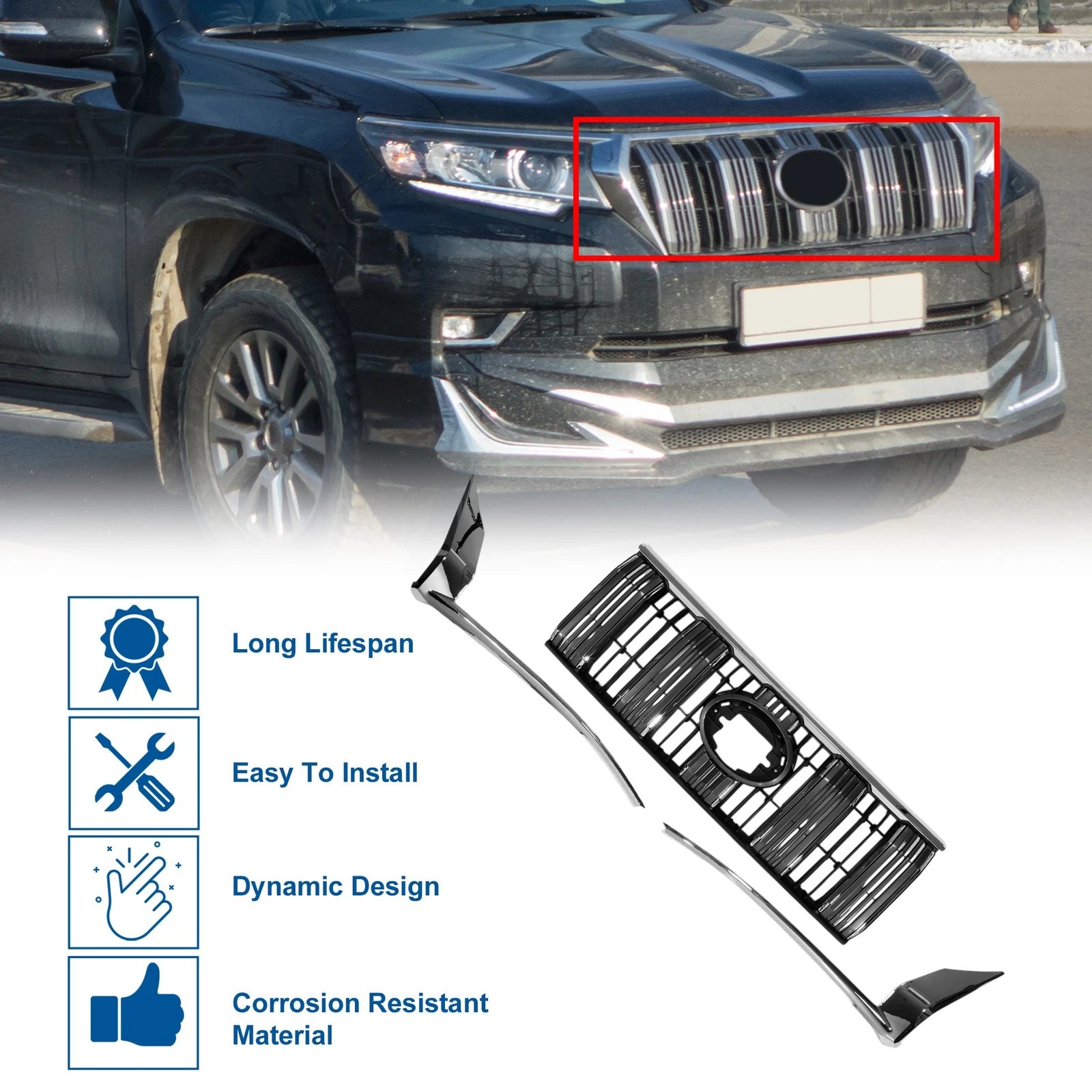 Front Upper Bumper Grille for Toyota Land Cruiser Prado 150 (2017–2020)