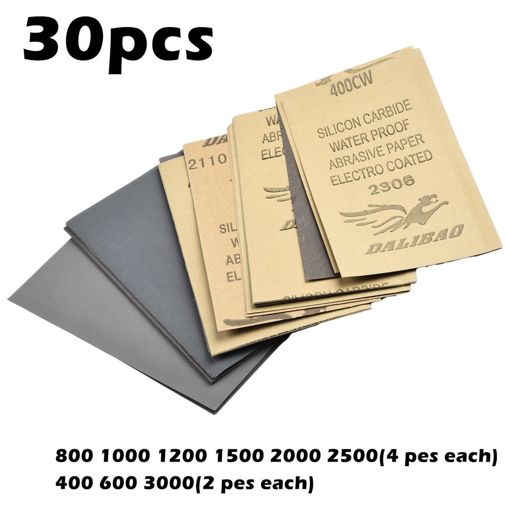 30pcs Wet Dry Sandpaper Assorted Grit for DIY Projects and Restorations